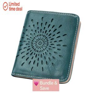 Slim RFID Vegan Leather Wallet with Sunflower Design, 6 Card Slots